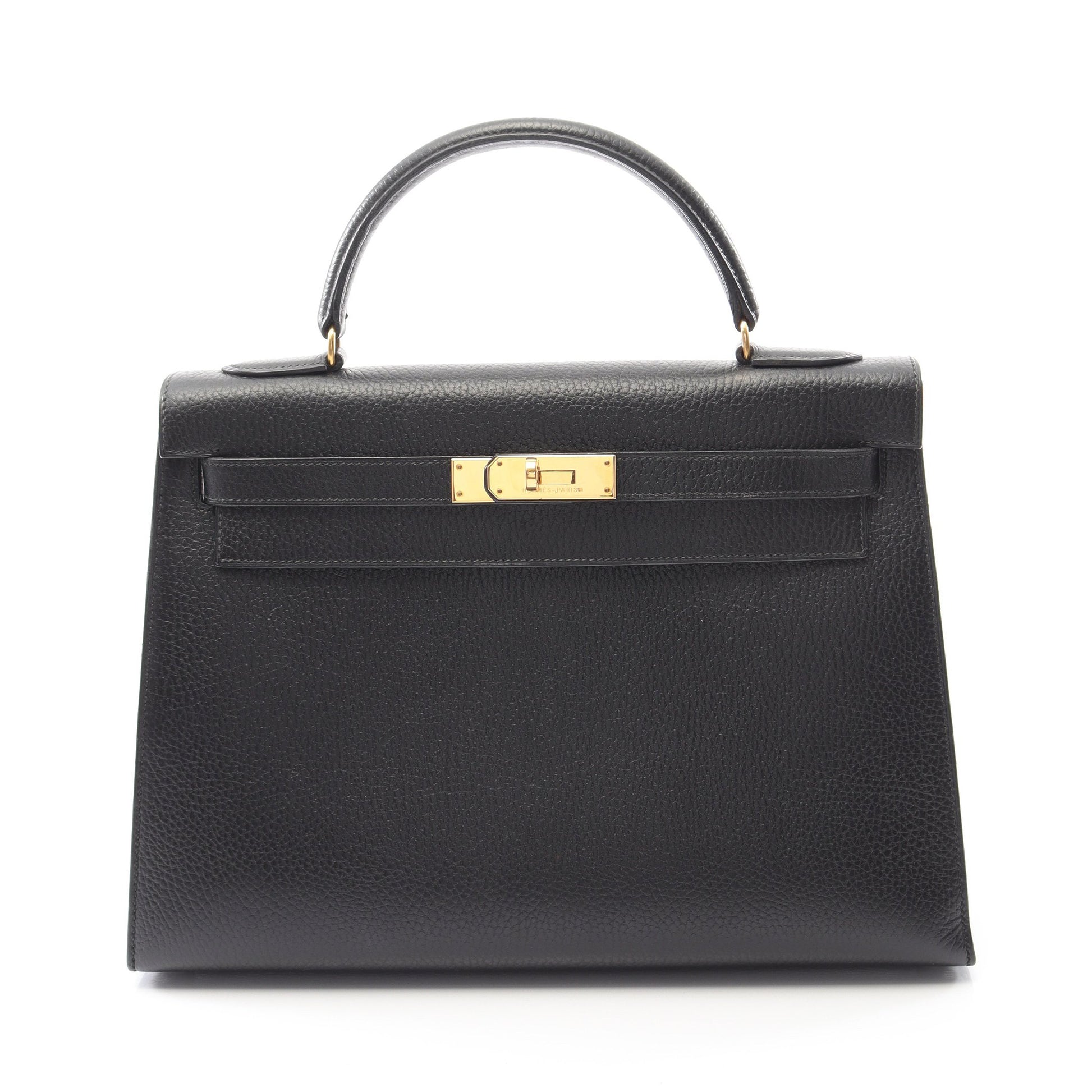 ケリー32 ハンドバッグ アルデンヌ ブラック ゴールド金具 外縫い 2WAY ○U刻印 エルメス バッグ HERMES
