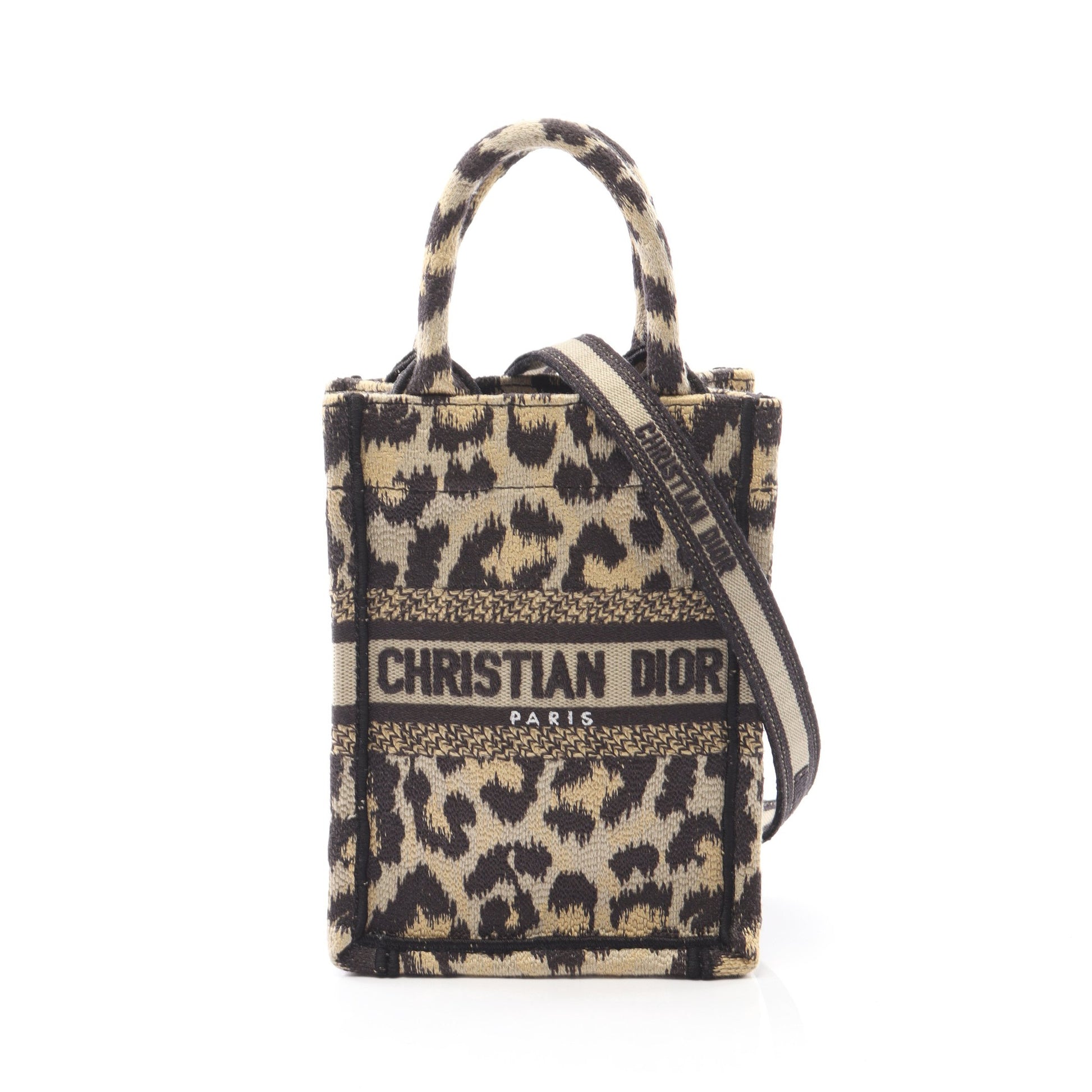 BOOK TOTE ブックトート ミニ フォンバッグ ハンドバッグ レオパード キャンバス ベージュ ブラック クリスチャンディオール バッグ Christian Dior