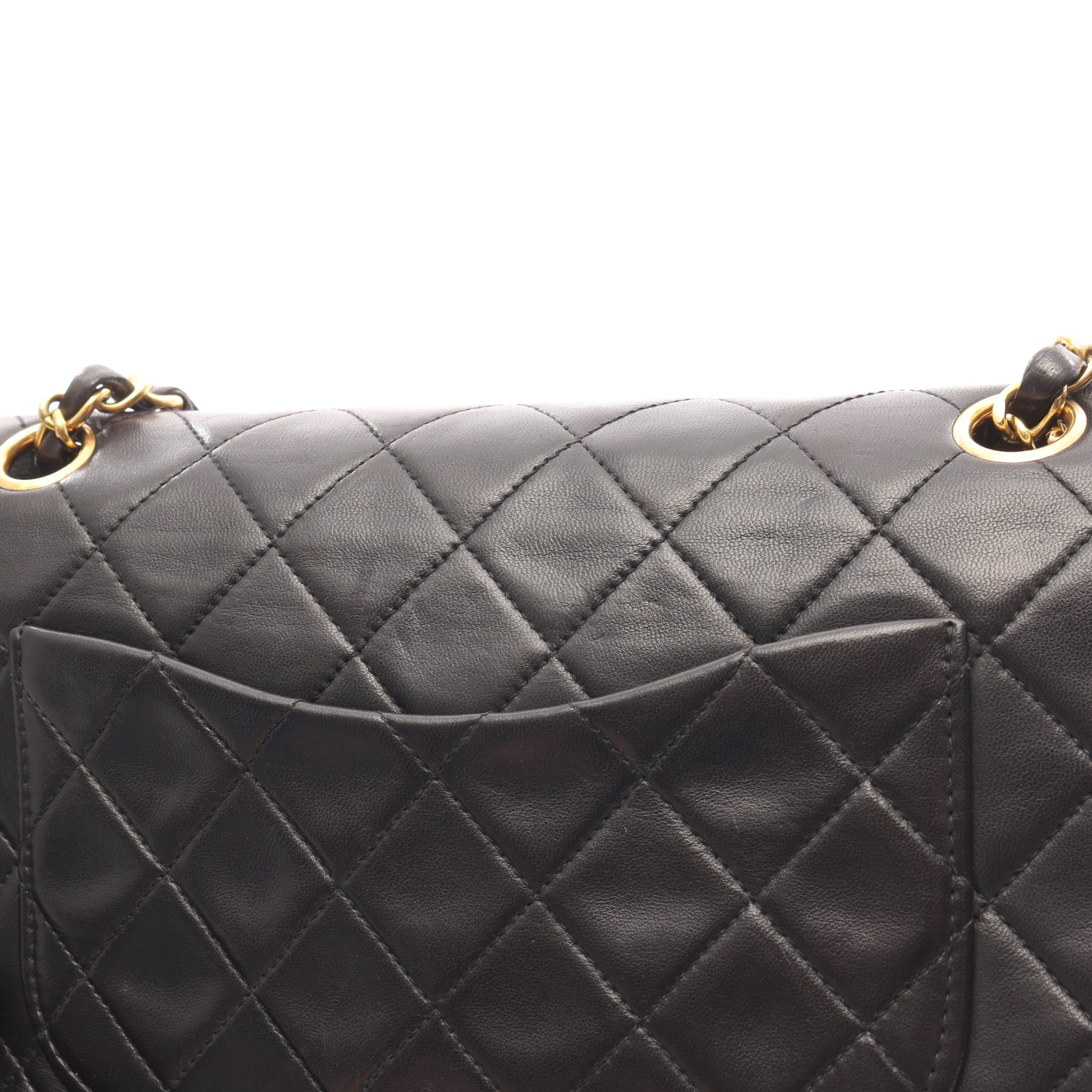 マトラッセ Wフラップ Wチェーンショルダーバッグ ラムスキン ブラック ゴールド金具 シャネル バッグ CHANEL