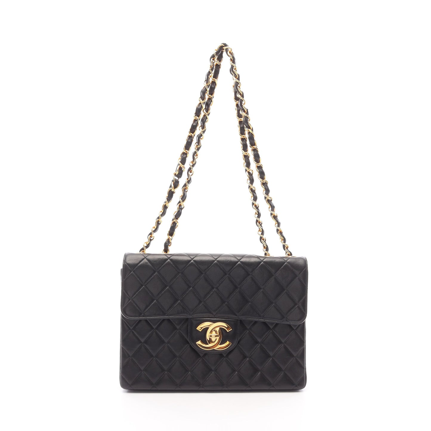 デカマトラッセ30 シングルフラップ Wチェーンショルダーバッグ ラムスキン ブラック ゴールド金具 シャネル バッグ CHANEL
