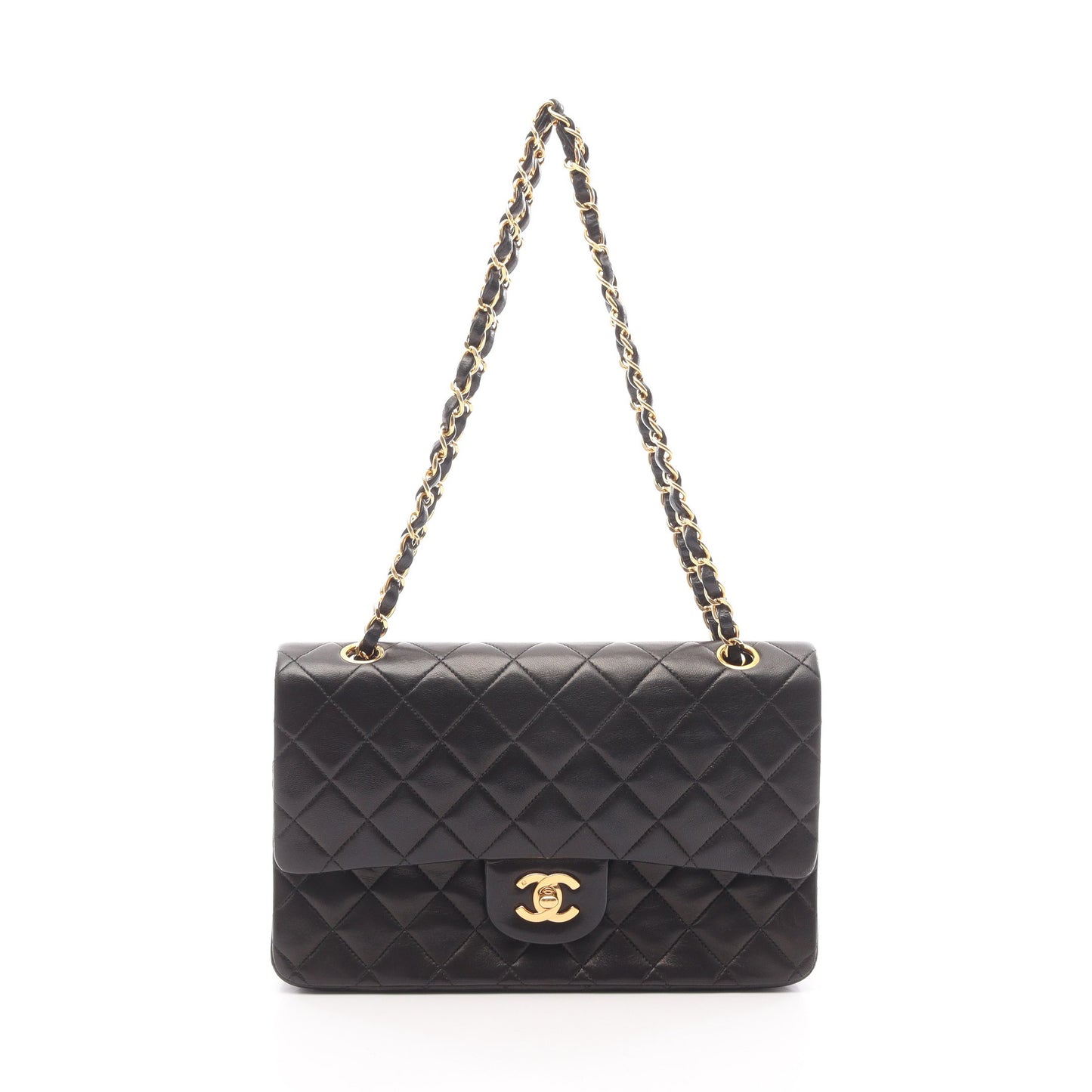 マトラッセ Wフラップ Wチェーンショルダーバッグ ラムスキン ブラック ゴールド金具 シャネル バッグ CHANEL