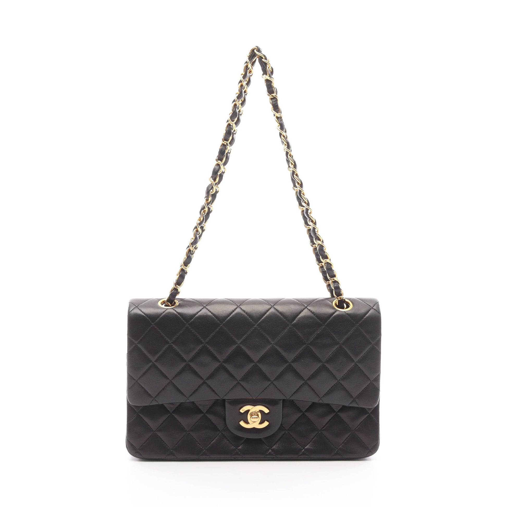 マトラッセ Wフラップ Wチェーンショルダーバッグ ラムスキン ブラック ゴールド金具 シャネル バッグ CHANEL