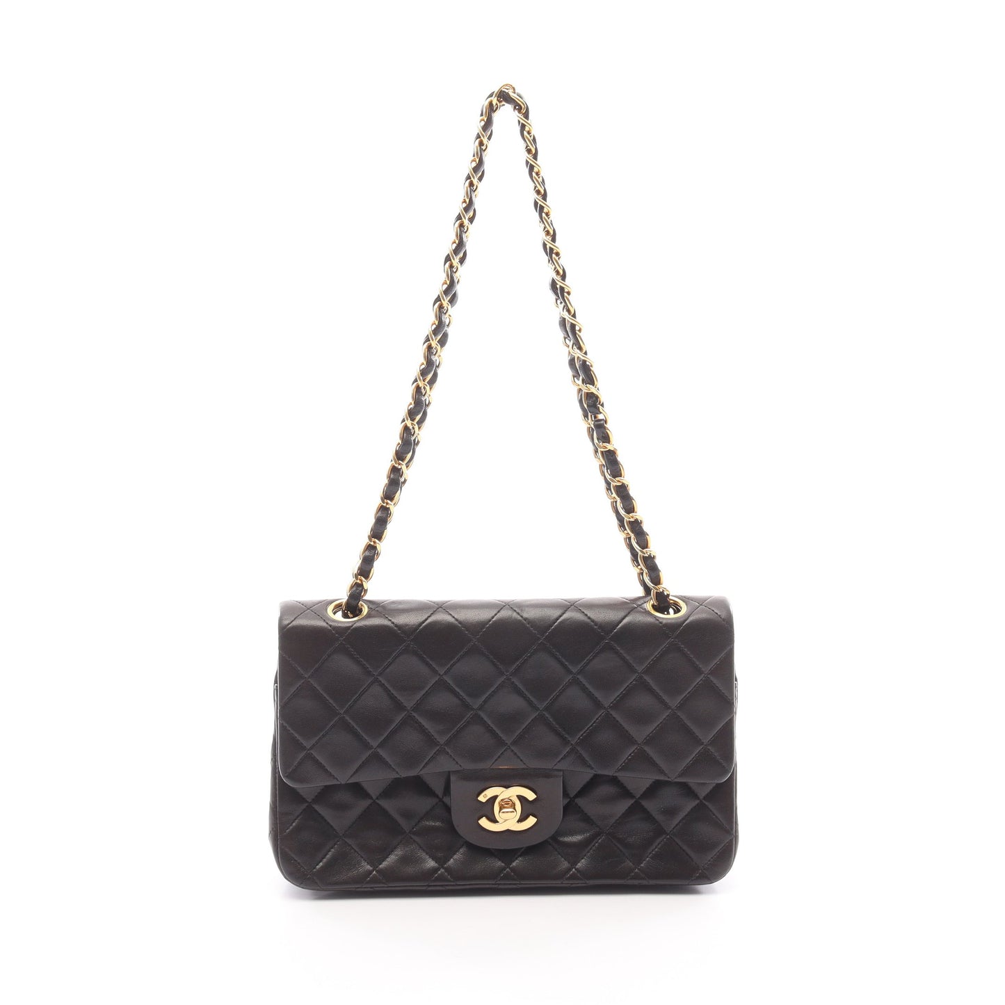 マトラッセ Wフラップ Wチェーンショルダーバッグ ラムスキン ブラック ゴールド金具 シャネル バッグ CHANEL