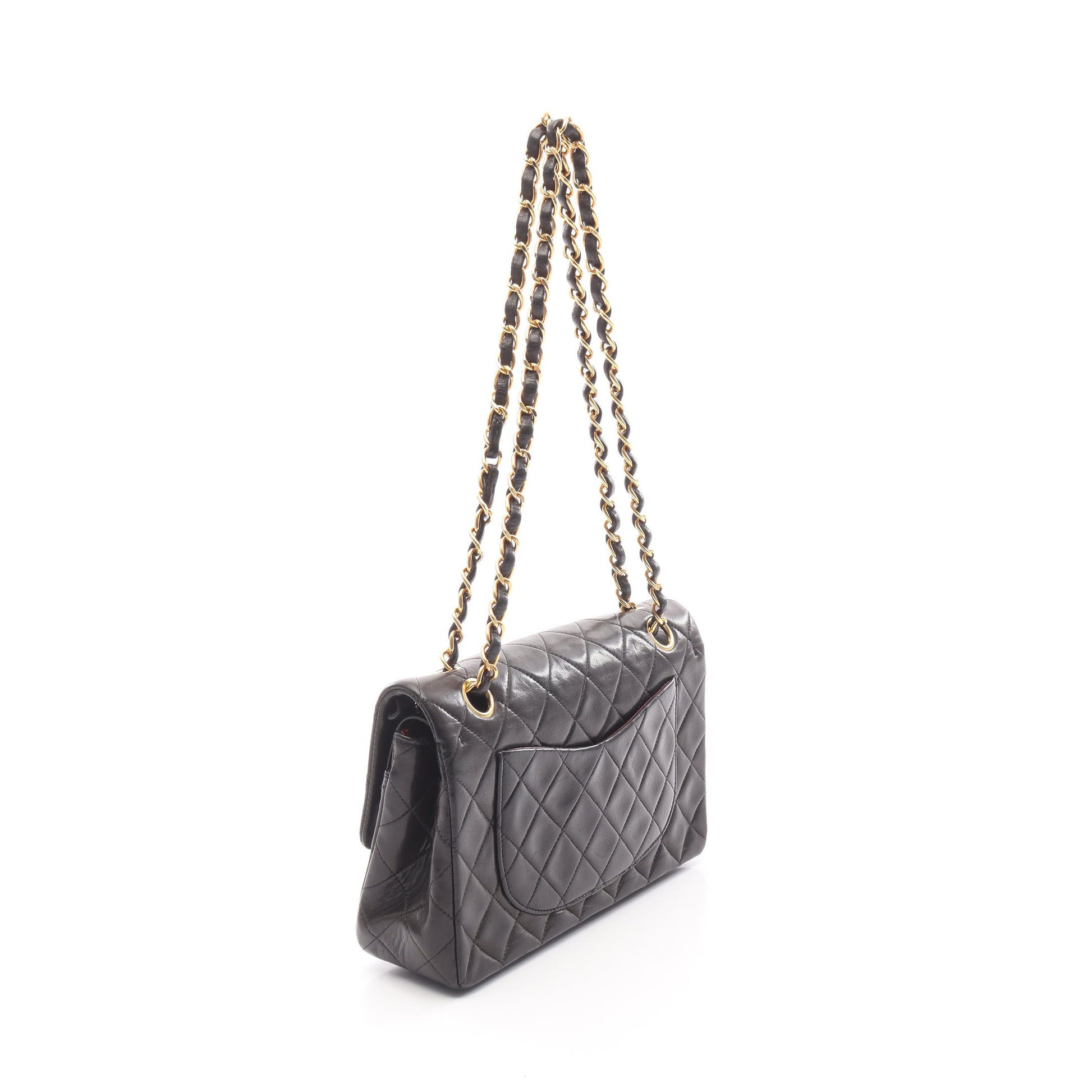 マトラッセ Wフラップ Wチェーンショルダーバッグ ラムスキン ブラック ゴールド金具 シャネル バッグ CHANEL
