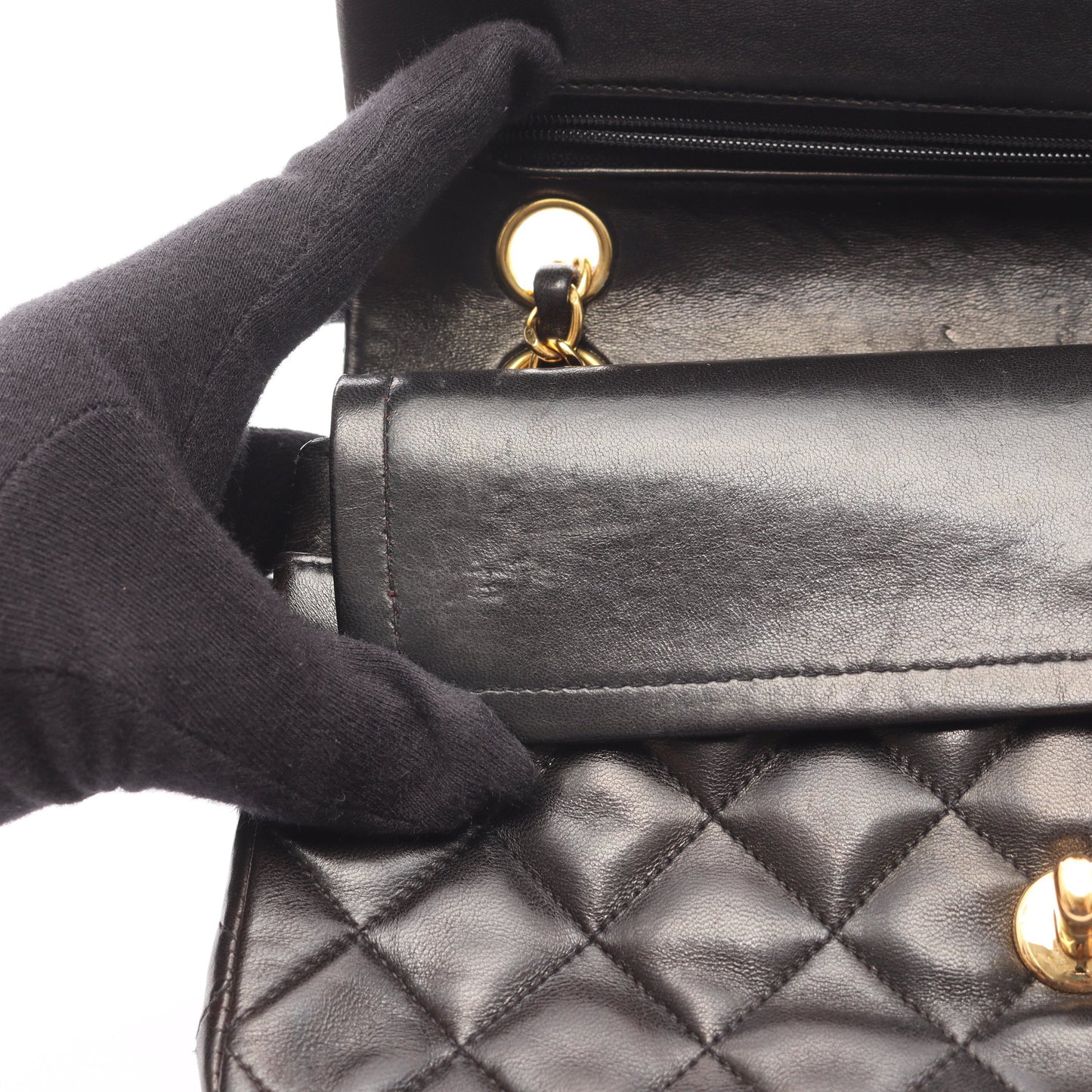 マトラッセ Wフラップ Wチェーンショルダーバッグ ラムスキン ブラック ゴールド金具 シャネル バッグ CHANEL