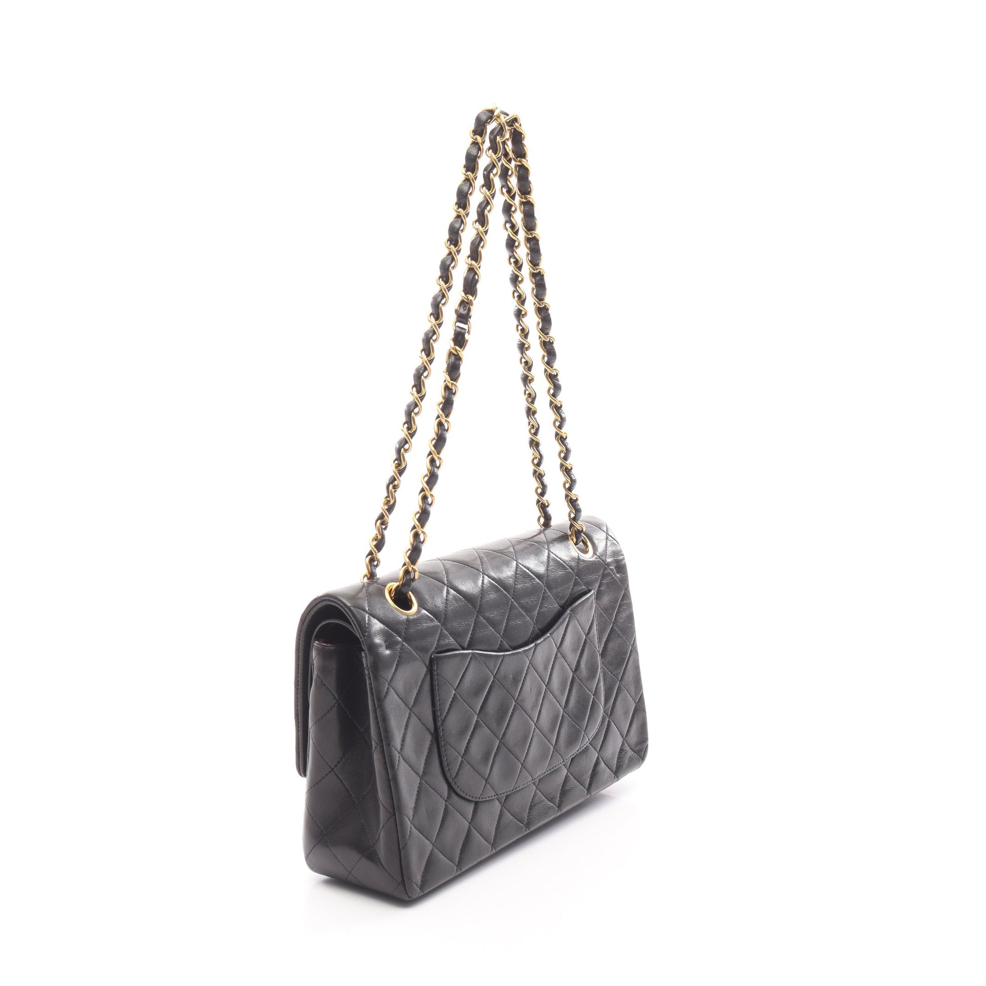 マトラッセ Wフラップ Wチェーンショルダーバッグ ラムスキン ブラック ゴールド金具 シャネル バッグ CHANEL