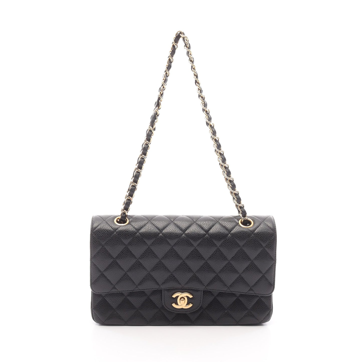 マトラッセ Wフラップ Wチェーンショルダーバッグ キャビアスキン ブラック ゴールド金具 シャネル バッグ CHANEL
