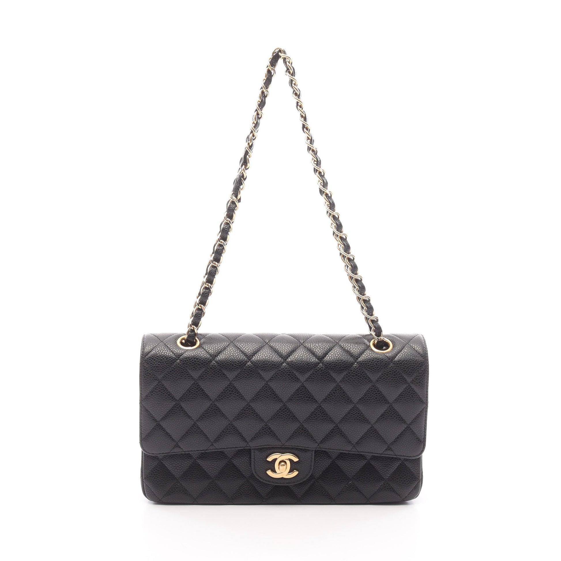マトラッセ Wフラップ Wチェーンショルダーバッグ キャビアスキン ブラック ゴールド金具 シャネル バッグ CHANEL