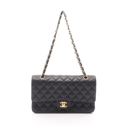 マトラッセ Wフラップ Wチェーンショルダーバッグ キャビアスキン ブラック ゴールド金具 シャネル バッグ CHANEL
