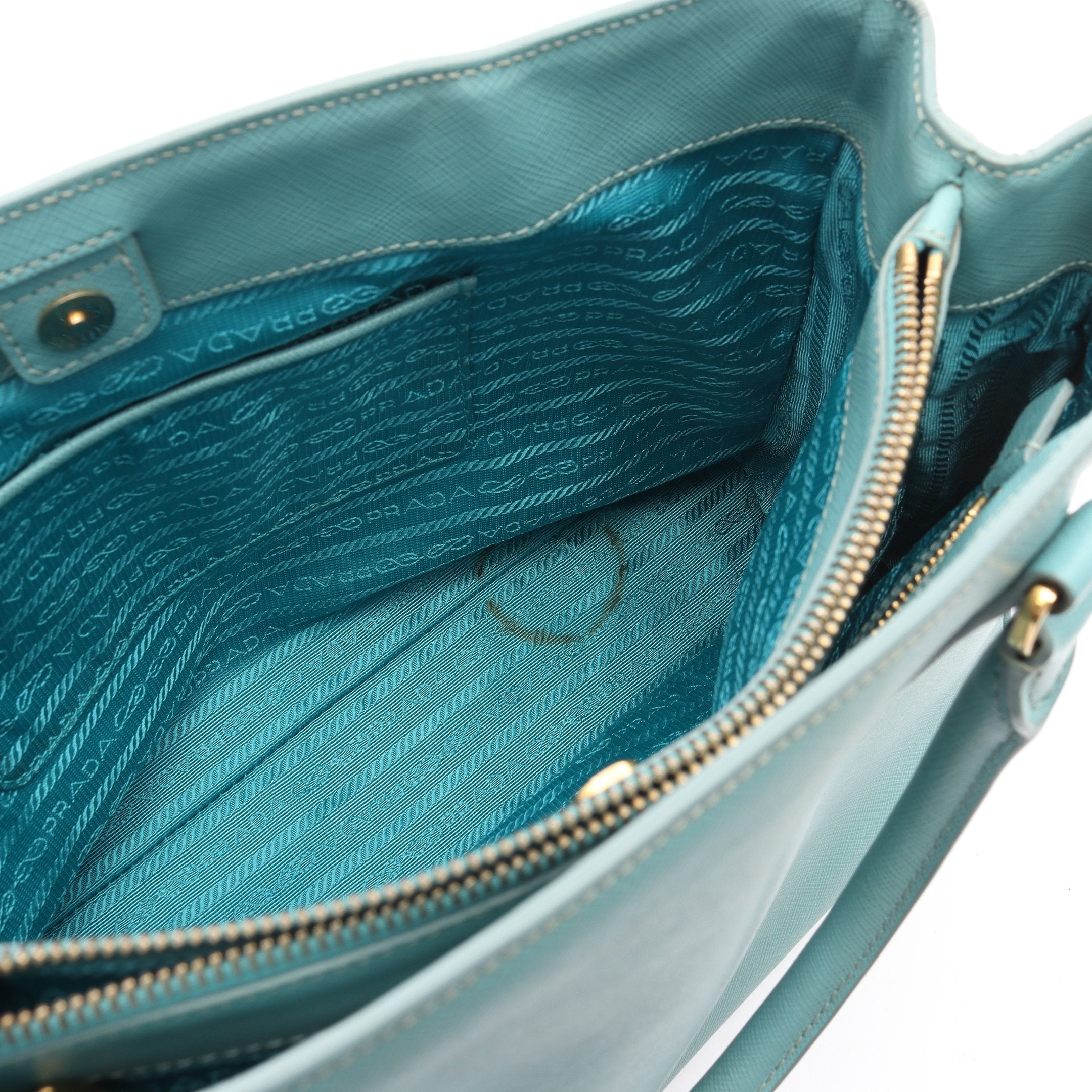 SAFFIANO ガレリア ハンドバッグ レザー ターコイズブルー 2WAY プラダ