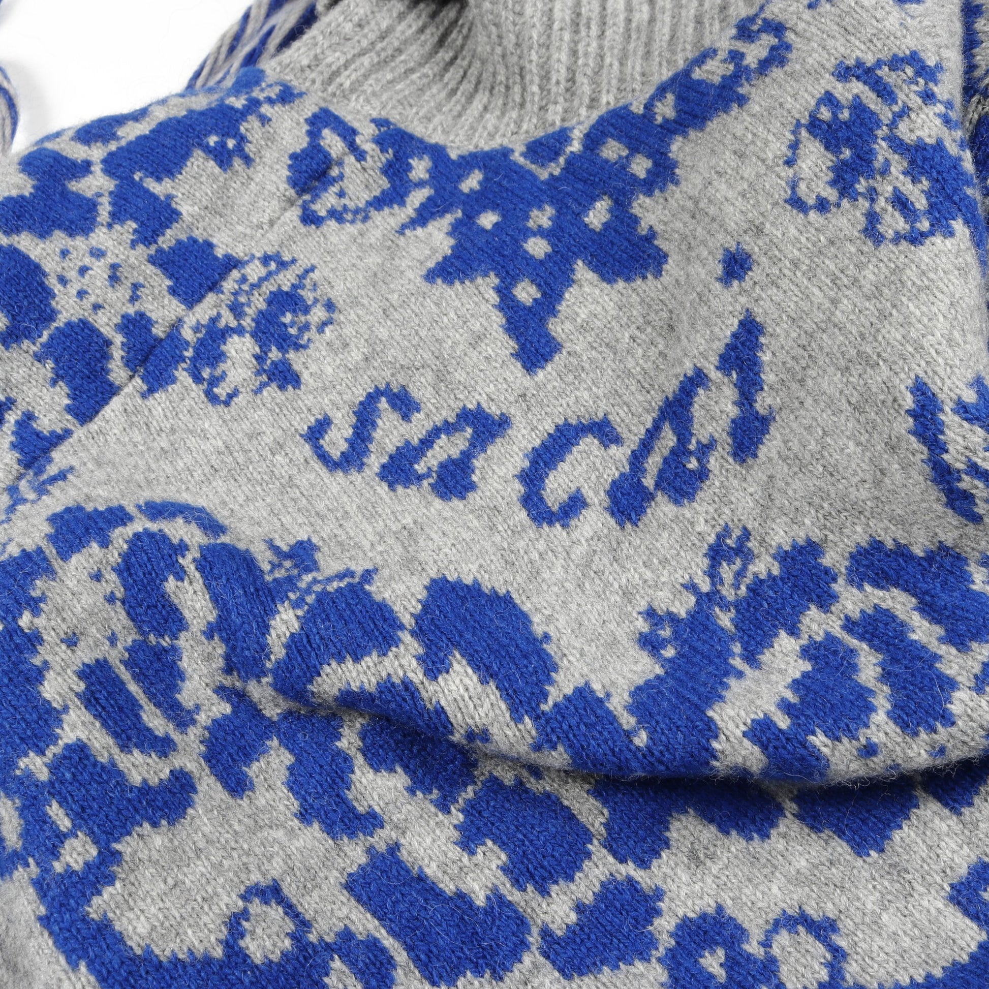 ニット タートルネック 花柄 ウール グレー ブルー フリンジ サカイ トップス sacai