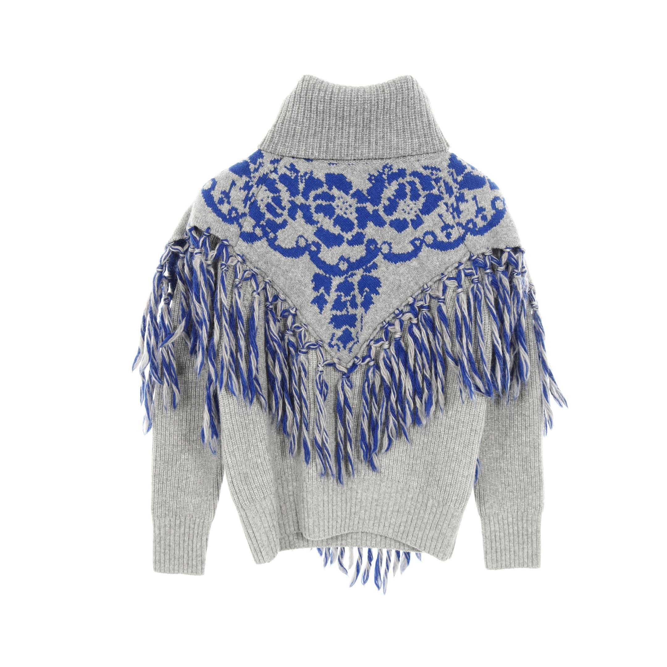 美品　サカイ　レインスプーナー　タートルネック　ニット　バンダナ柄　ドッキング ニット タートルネック 花柄 ウール グレー ブルー フリンジ サカイ