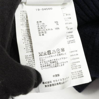 ニット タートルネック 花柄 ウール ネイビー グリーン フリンジ エルボーパッチ サカイ トップス sacai