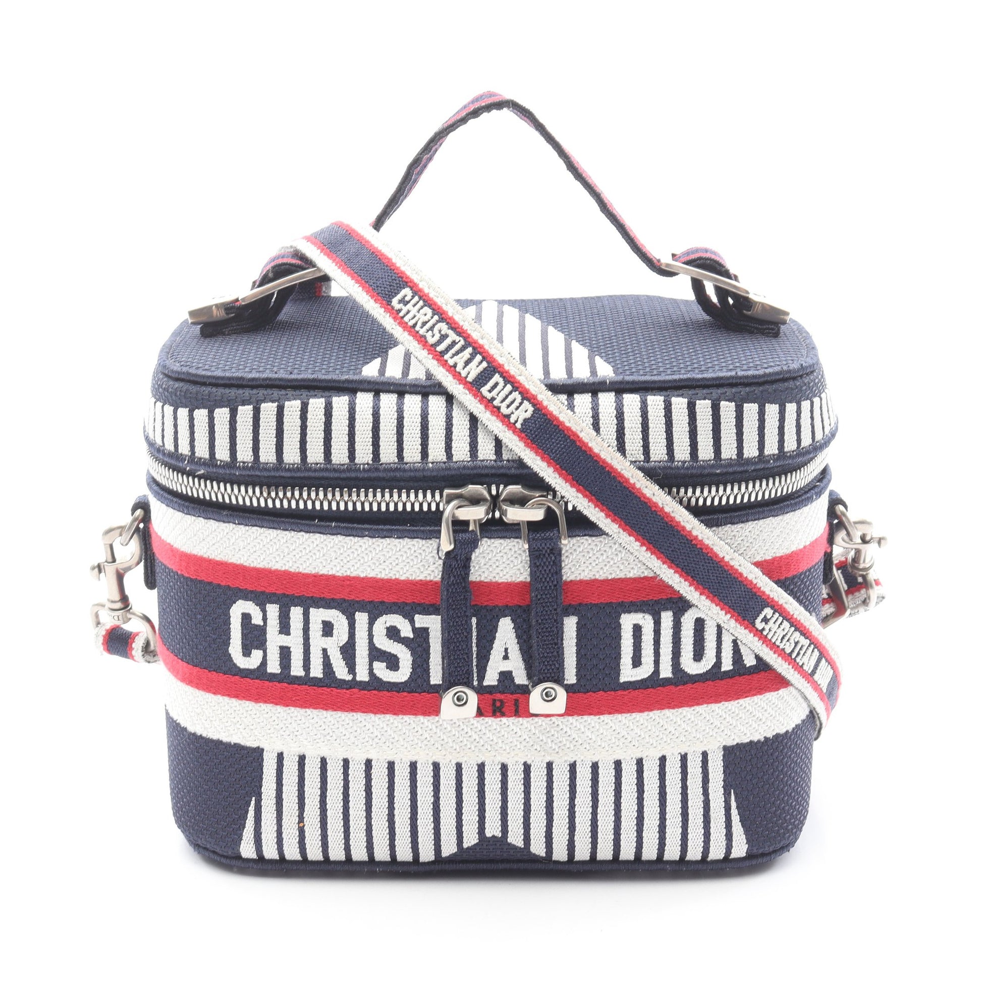 TRAVEL スモール ヴァニティ ハンドバッグ キャンバス ネイビー ホワイト レッド 2WAY クリスチャンディオール バッグ Christian Dior