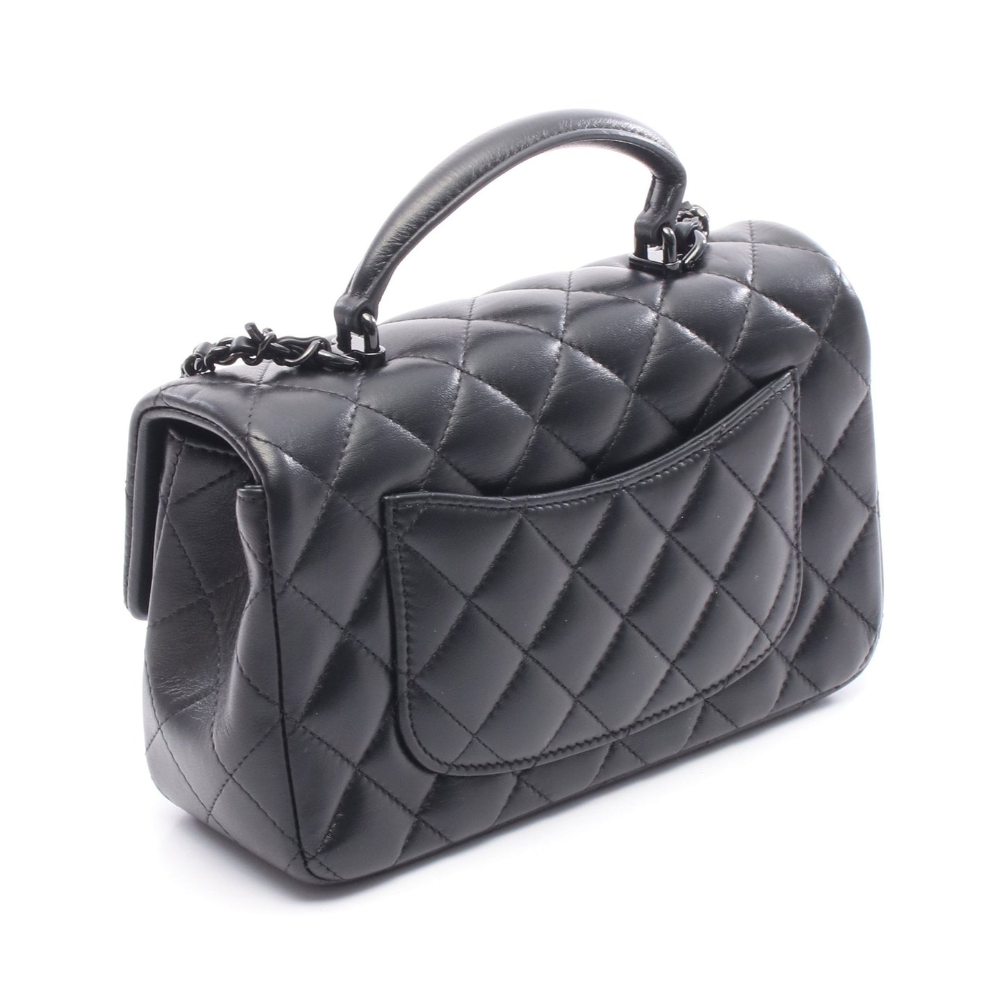 マトラッセ トップハンドル ミニ フラップ チェーンショルダーバッグ レザー ブラック ブラック金具 2WAY シャネル バッグ CHANEL