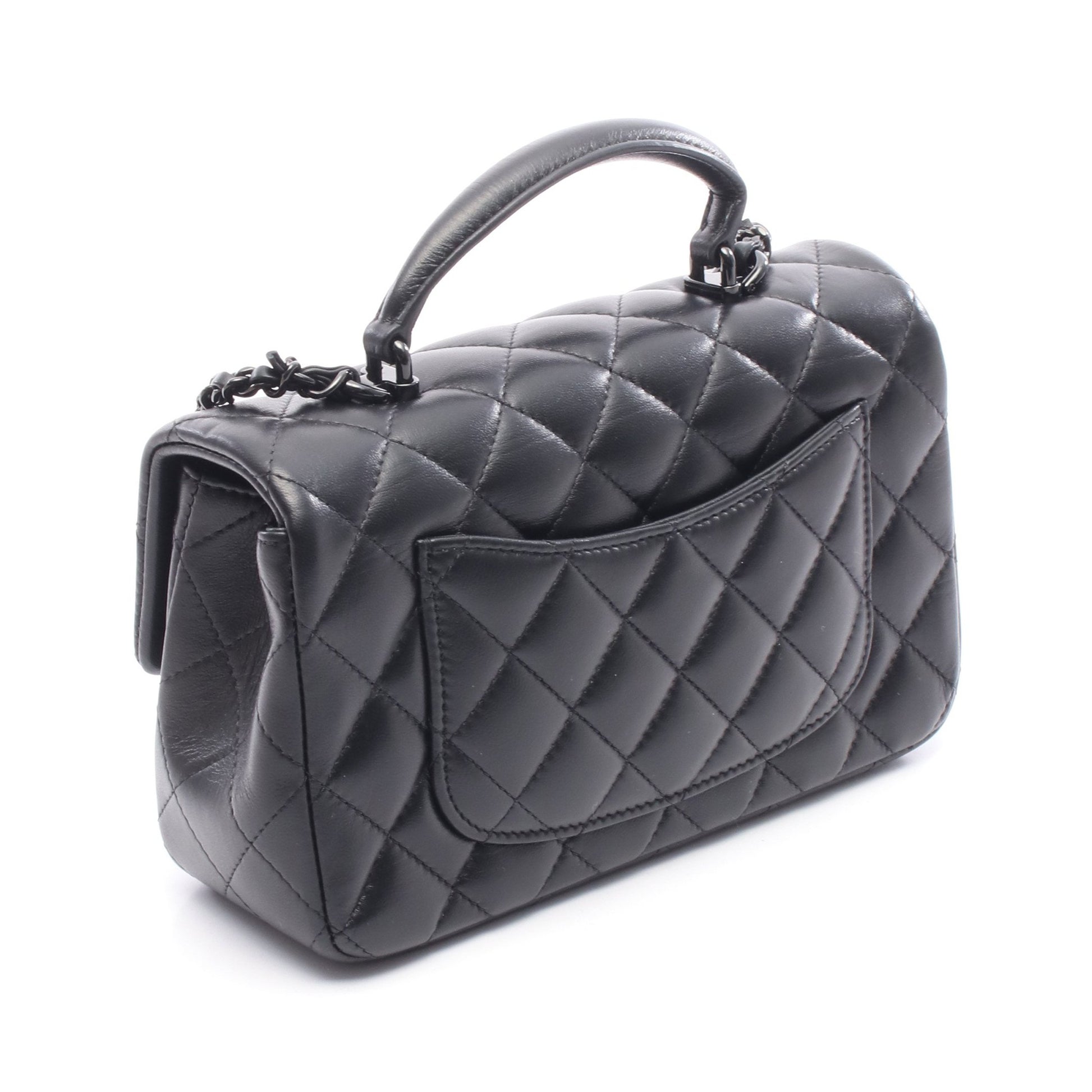 マトラッセ トップハンドル ミニ フラップ チェーンショルダーバッグ レザー ブラック ブラック金具 2WAY シャネル バッグ CHANEL