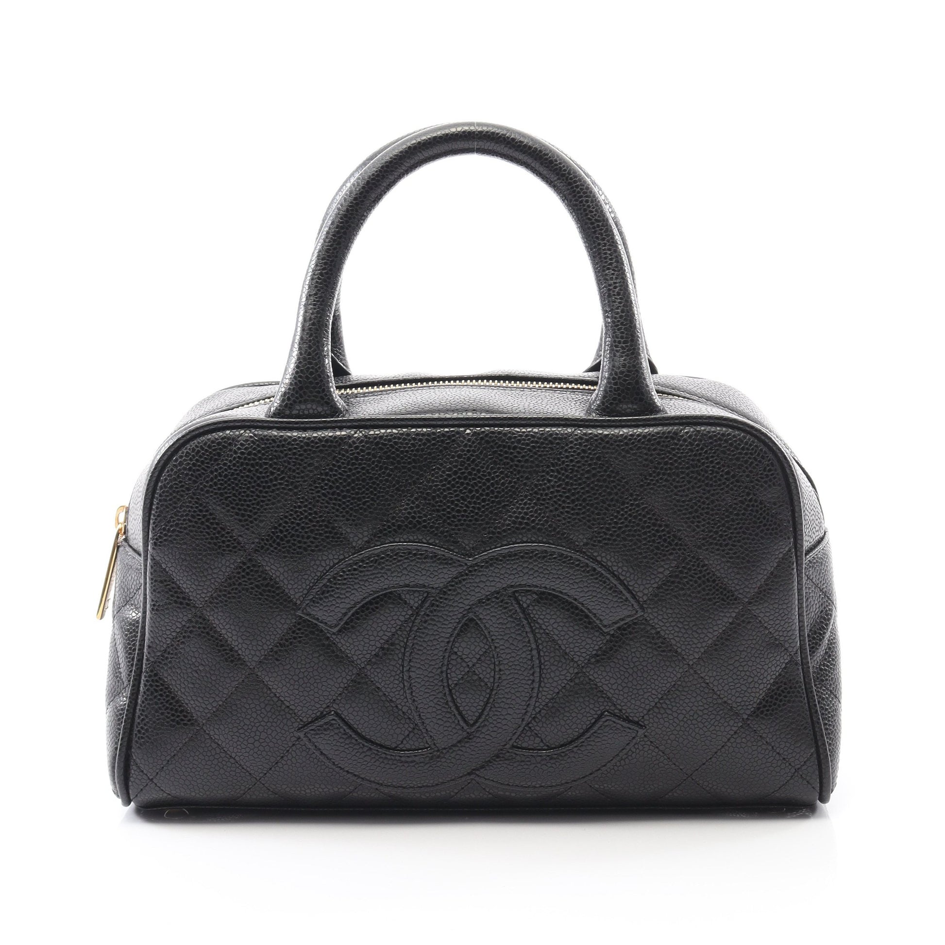 マトラッセ ハンドバッグ ミニボストンバッグ キャビアスキン ブラック ゴールド金具 シャネル バッグ CHANEL