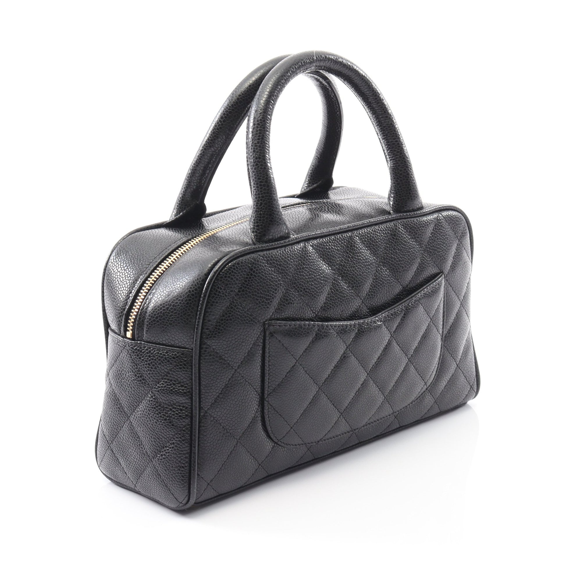 マトラッセ ハンドバッグ ミニボストンバッグ キャビアスキン ブラック ゴールド金具 シャネル バッグ CHANEL