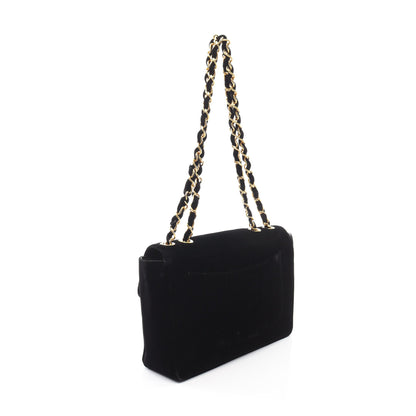 デカマトラッセ30 シングルフラップ Wチェーンショルダーバッグ ベロア ブラック ゴールド金具 シャネル バッグ CHANEL