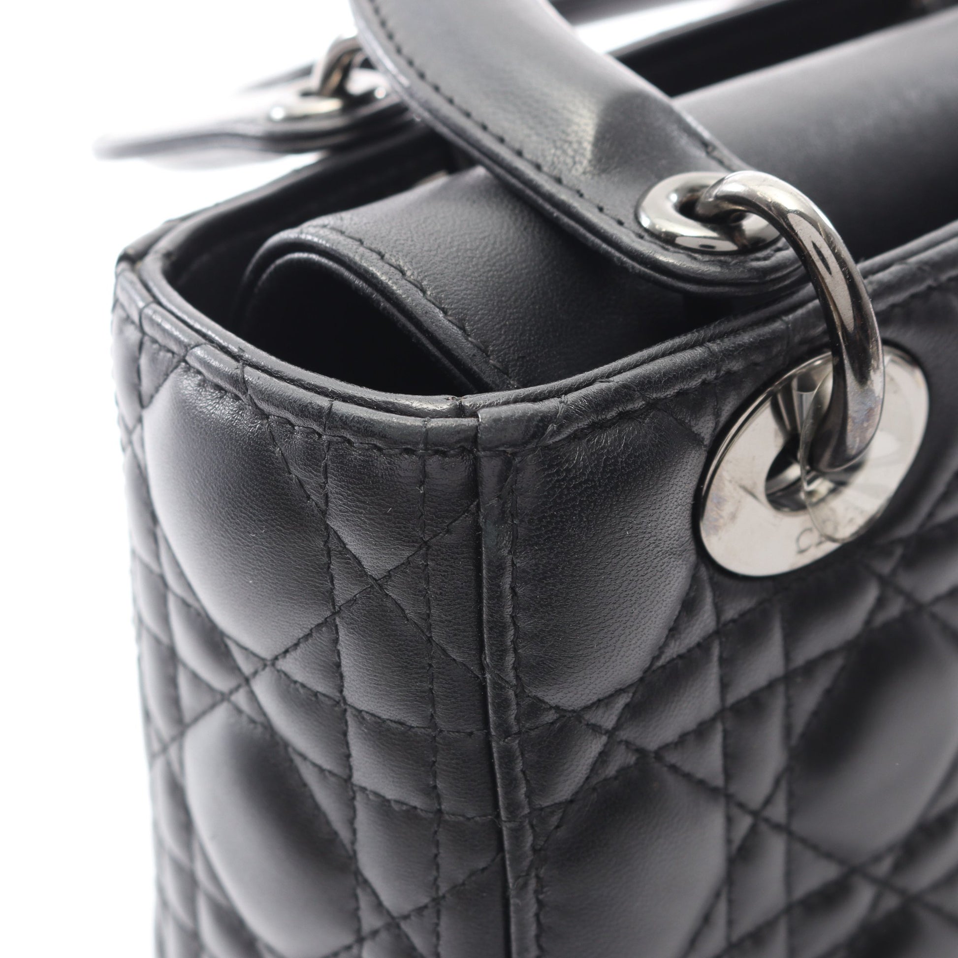 LADY DIOR MY ABCDIOR レディディオール スモール カナージュ ハンドバッグ レザー ブラック 2WAY クリスチャンディオール バッグ Christian Dior
