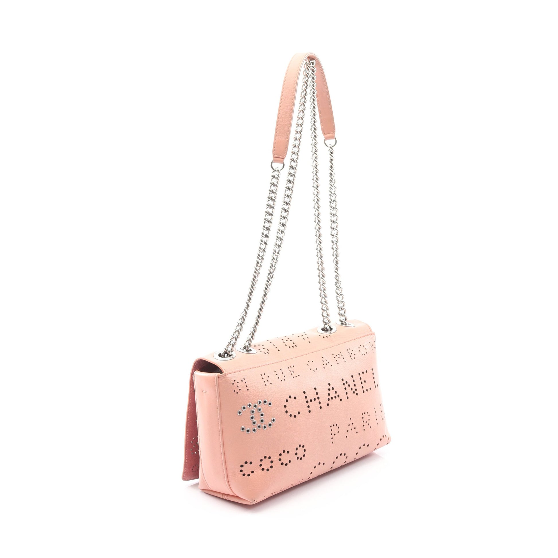 ココマーク Wチェーンショルダーバッグ レザー ピンクベージュ シルバー金具 シャネル バッグ CHANEL