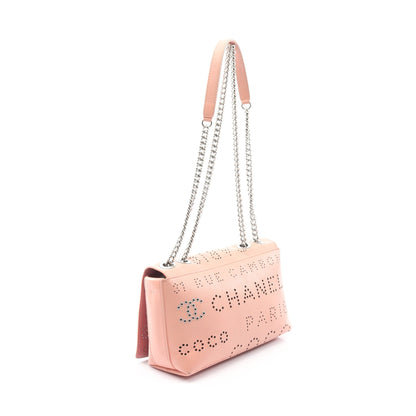 ココマーク Wチェーンショルダーバッグ レザー ピンクベージュ シルバー金具 シャネル バッグ CHANEL