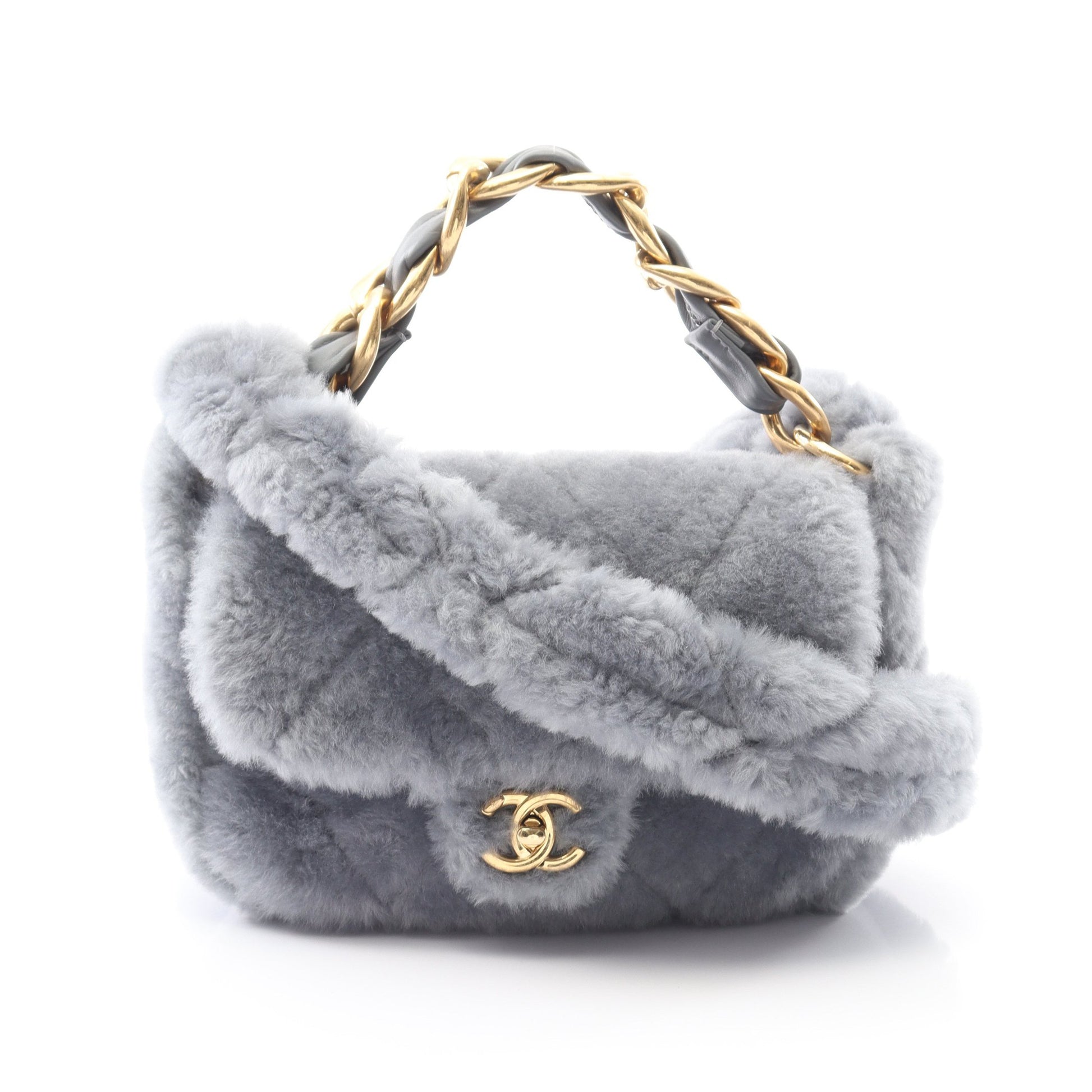 マトラッセ チェーンショルダーバッグ シアリング ブルーグレー ゴールド金具 2WAY シャネル バッグ CHANEL