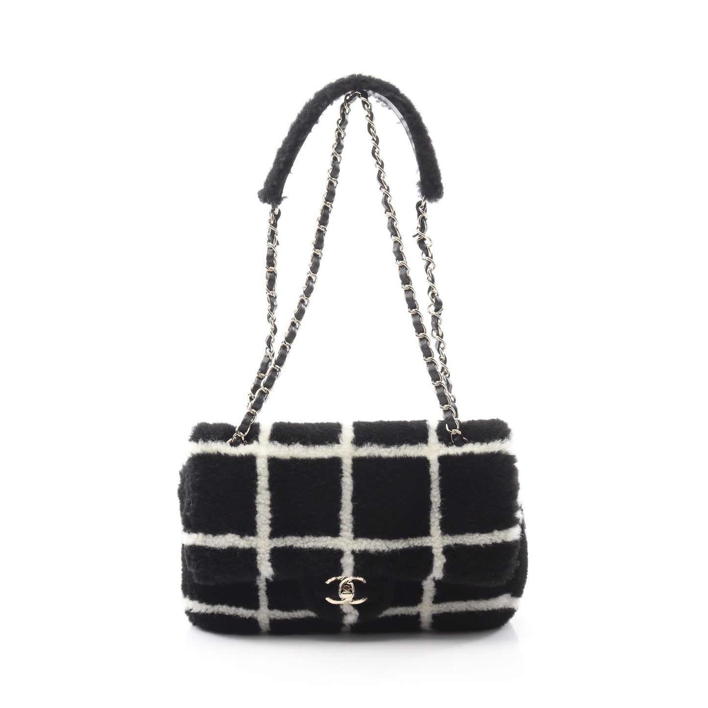 ココマーク チェーンショルダーバッグ ムートン ブラック ホワイト ゴールド金具 シャネル バッグ CHANEL
