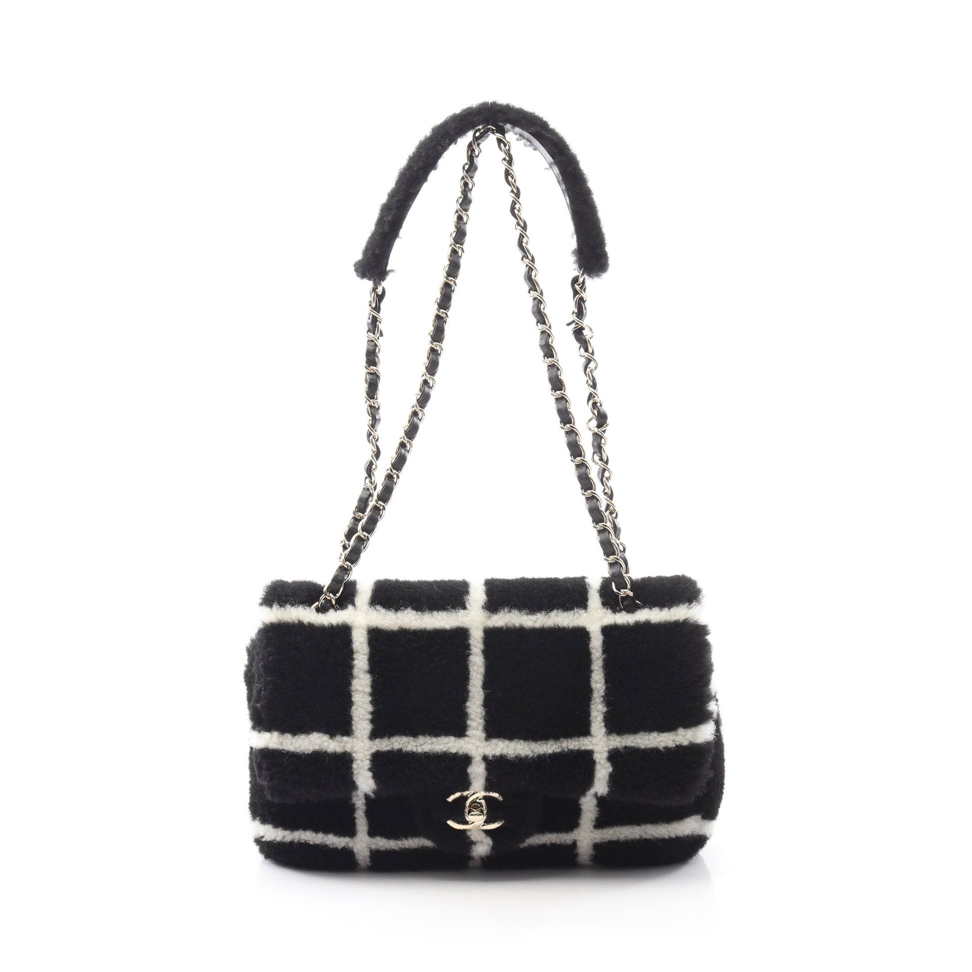 ココマーク チェーンショルダーバッグ ムートン ブラック ホワイト ゴールド金具 シャネル バッグ CHANEL