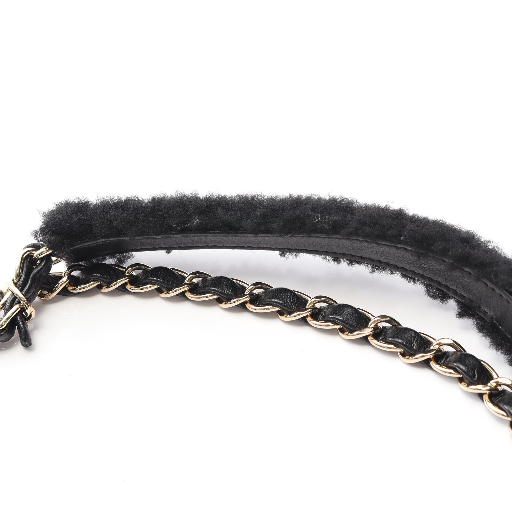 ココマーク チェーンショルダーバッグ ムートン ブラック ホワイト ゴールド金具 シャネル バッグ CHANEL