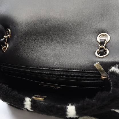 ココマーク チェーンショルダーバッグ ムートン ブラック ホワイト ゴールド金具 シャネル バッグ CHANEL