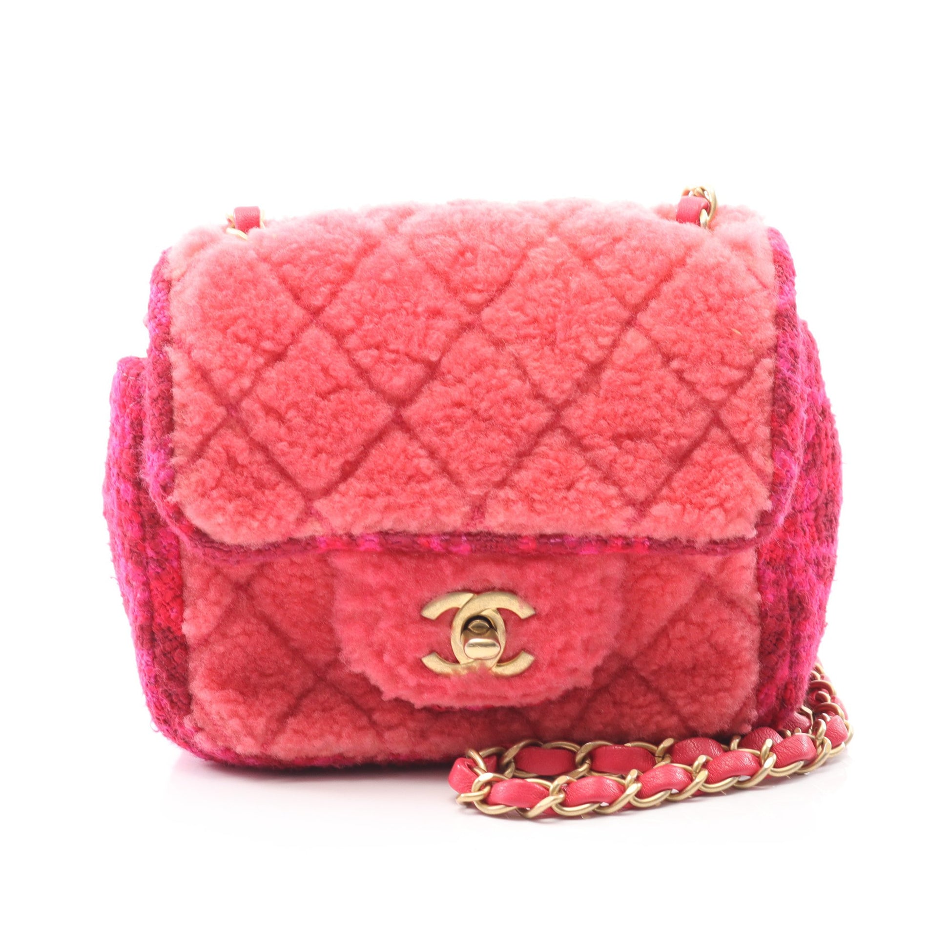ミニマトラッセ チェーンショルダーバッグ ツイード ボア ピンクパープル ピンク ゴールド金具 シャネル バッグ CHANEL