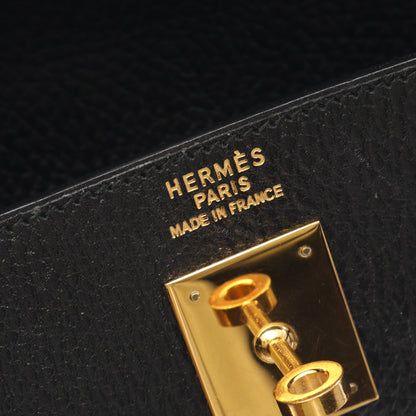 ケリー35 ハンドバッグ アルデンヌ ブラック ゴールド金具 内縫い 2WAY ○Y刻印 エルメス バッグ HERMES