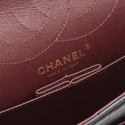 2.55 シェブロン Vステッチ Wフラップ Wチェーンショルダーバッグ レザー ブラック ゴールド金具 シャネル バッグ CHANEL