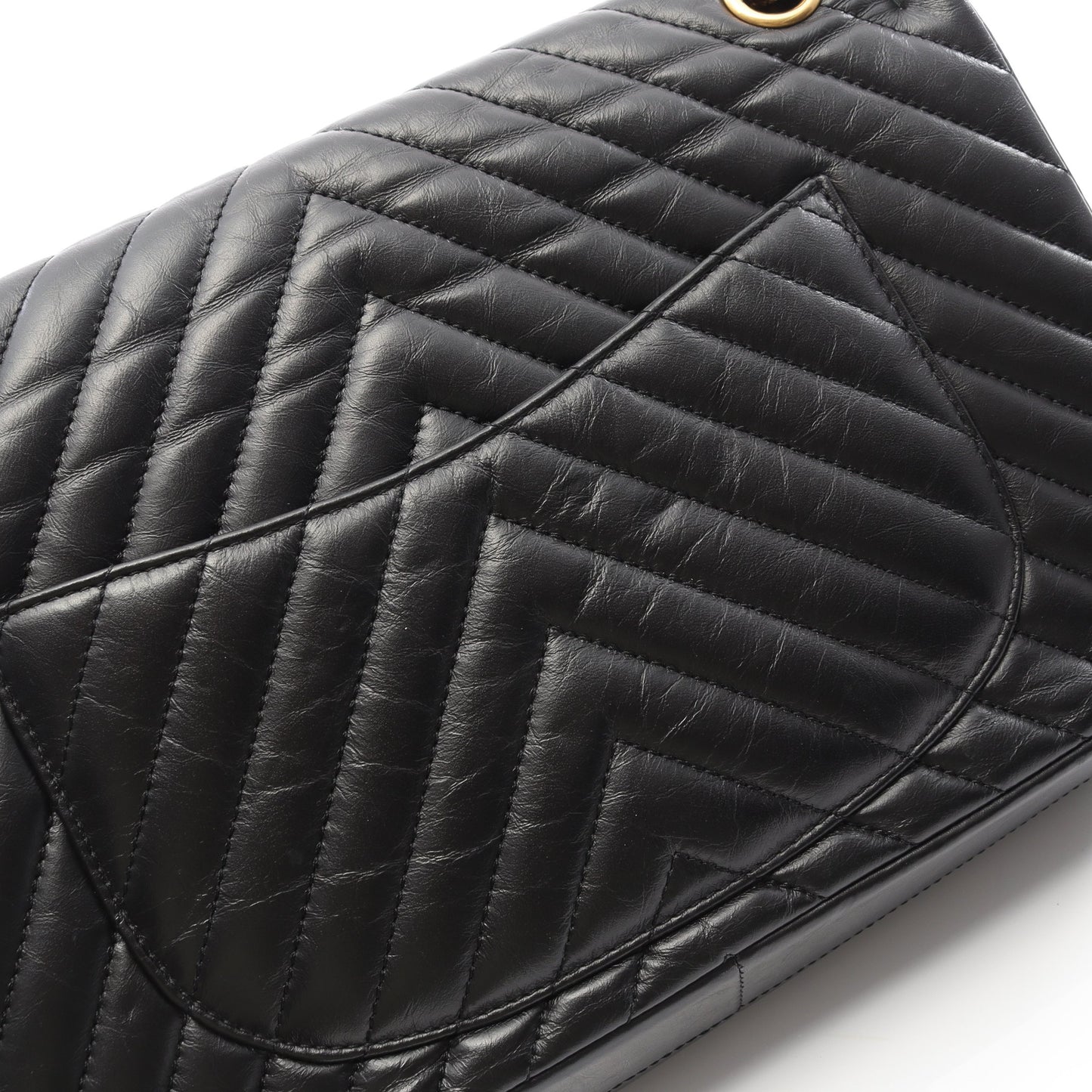 2.55 シェブロン Vステッチ Wフラップ Wチェーンショルダーバッグ レザー ブラック ゴールド金具 シャネル バッグ CHANEL