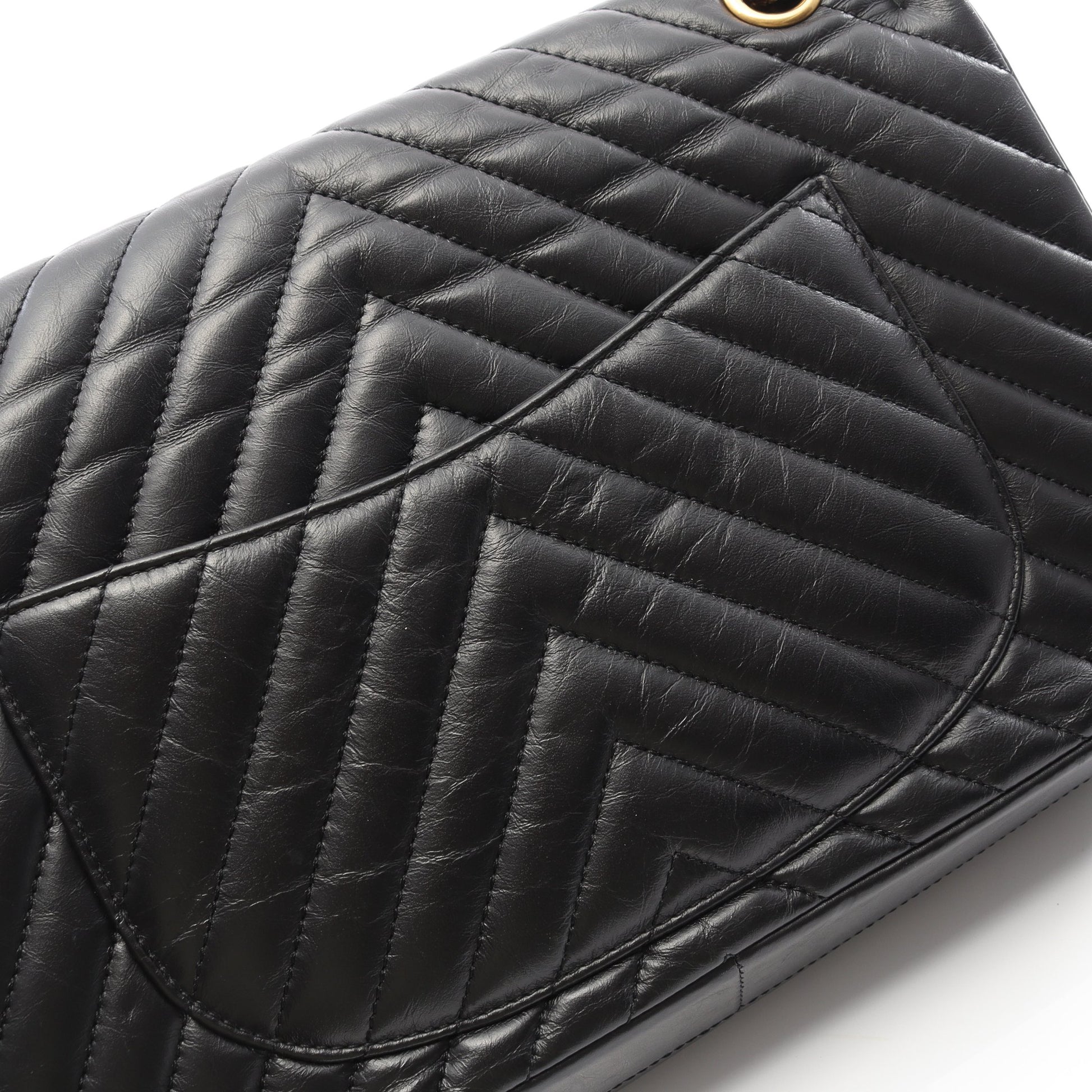 2.55 シェブロン Vステッチ Wフラップ Wチェーンショルダーバッグ レザー ブラック ゴールド金具 シャネル バッグ CHANEL