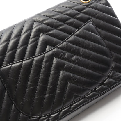 2.55 シェブロン Vステッチ Wフラップ Wチェーンショルダーバッグ レザー ブラック ゴールド金具 シャネル バッグ CHANEL