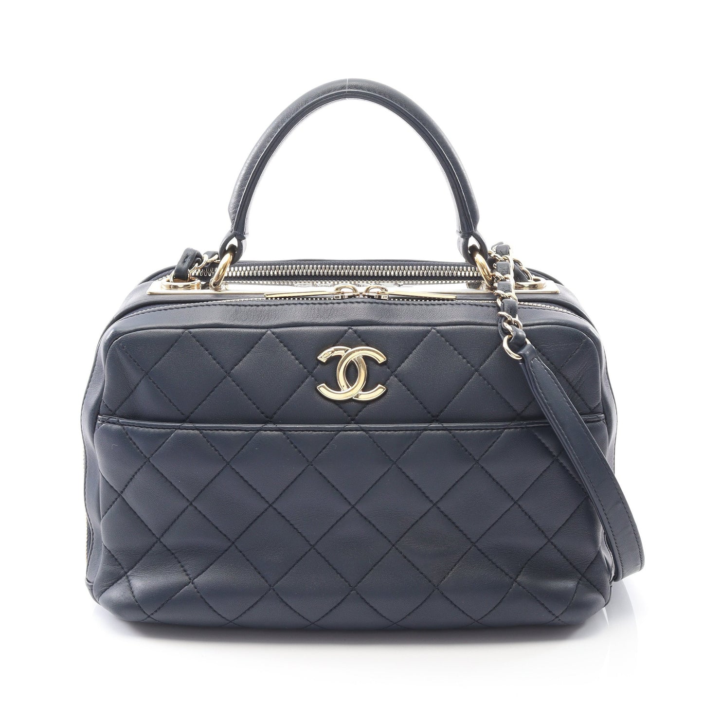 マトラッセ ボーリングバッグ チェーンショルダーバッグ ラムスキン ネイビー ゴールド金具 2WAY シャネル バッグ CHANEL