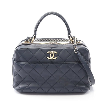 マトラッセ ボーリングバッグ チェーンショルダーバッグ ラムスキン ネイビー ゴールド金具 2WAY シャネル バッグ CHANEL