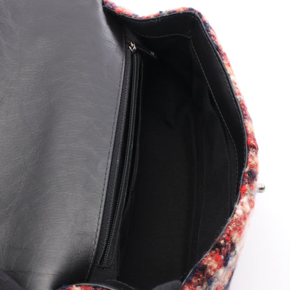 トップハンドル チェーンショルダーバッグ チェック ムートン ウール レザー レッド ベージュ マルチカラー シルバー金具 シャネル バッグ CHANEL