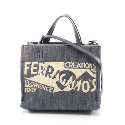 ハンドバッグ ロゴ デニム レザー インディゴブルー 2WAY サルヴァトーレフェラガモ バッグ Salvatore Ferragamo
