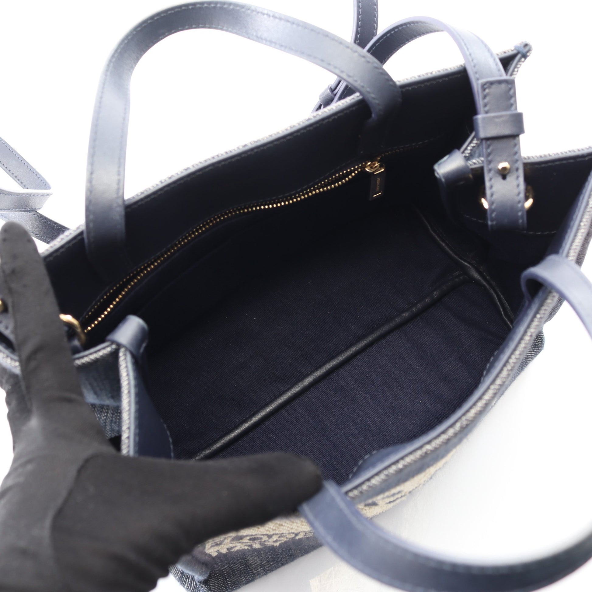ハンドバッグ ロゴ デニム レザー インディゴブルー 2WAY サルヴァトーレフェラガモ バッグ Salvatore Ferragamo