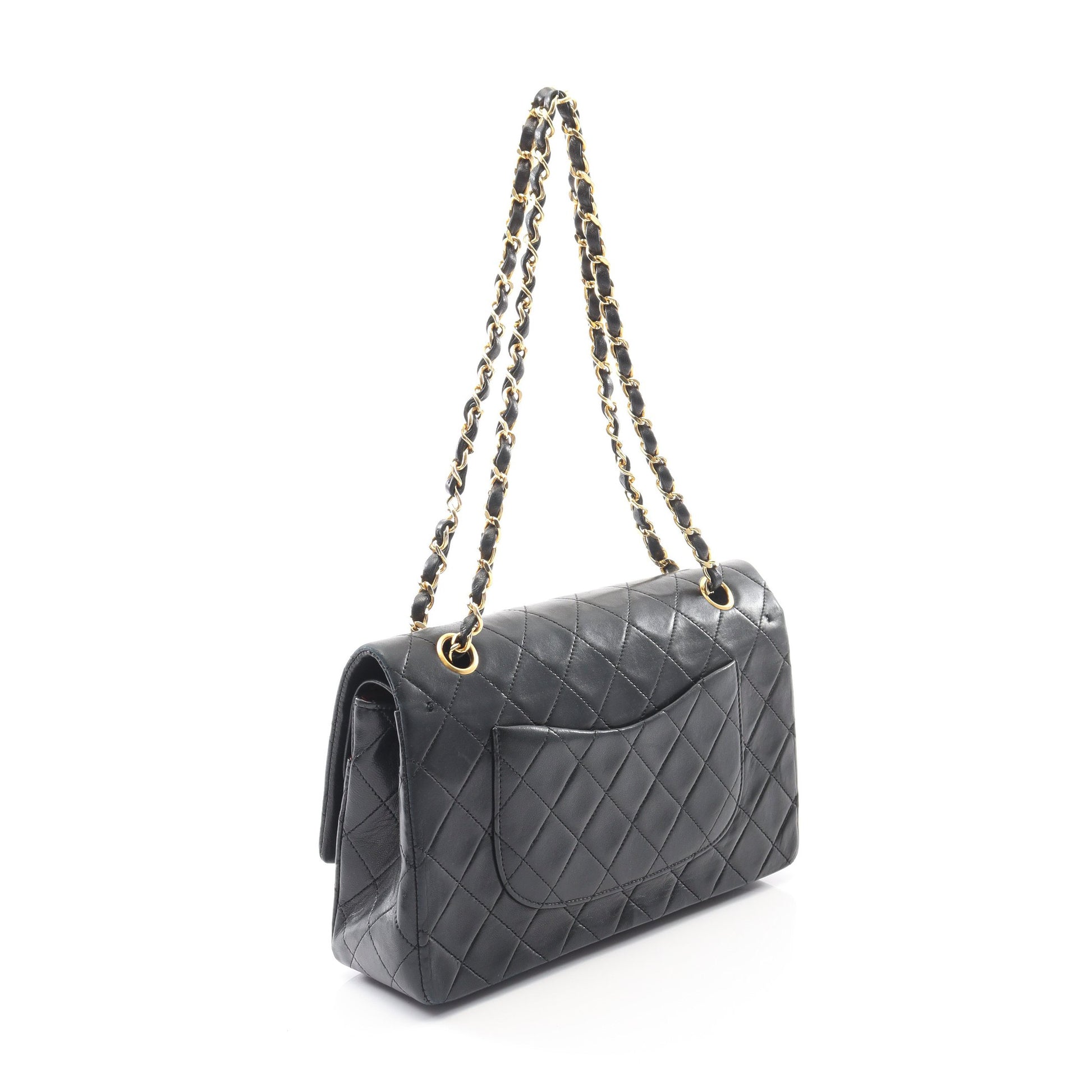 マトラッセ Wフラップ Wチェーンショルダーバッグ ラムスキン ブラック ゴールド金具 ヴィンテージ シャネル バッグ CHANEL