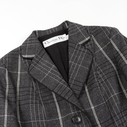 テーラードジャケット チェック ウール グレー クリスチャンディオール アウター Christian Dior