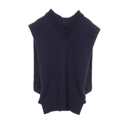 タバード ベスト Vネック ウール リネン ネイビー ダメージ加工 メゾンマルジェラ トップス Maison Margiela
