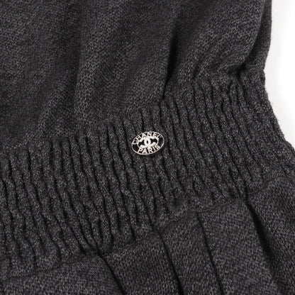 ココマークボタン ニットワンピース 長袖 ビスコース ダークグレー レース シャネル ワンピース CHANEL