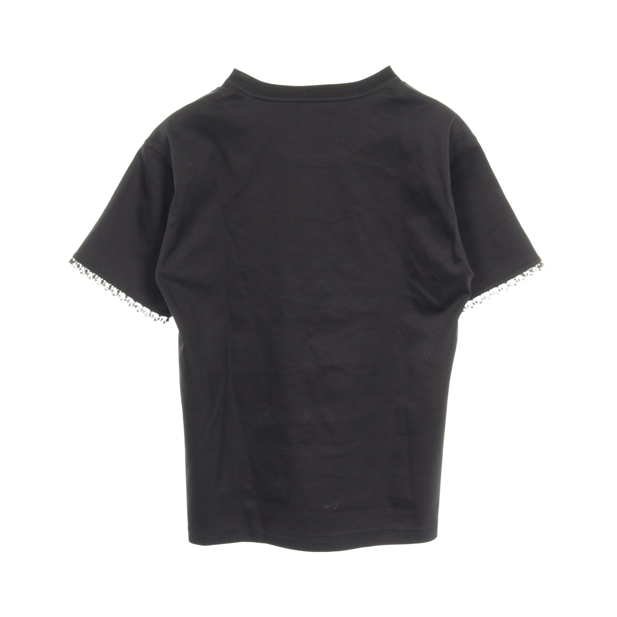 Tシャツ クルーネック 半袖 コットン ブラック レース 透かし エルメス