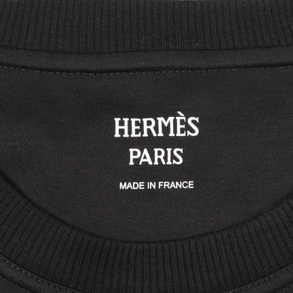 Tシャツ クルーネック 半袖 コットン ブラック レース 透かし エルメス トップス HERMES