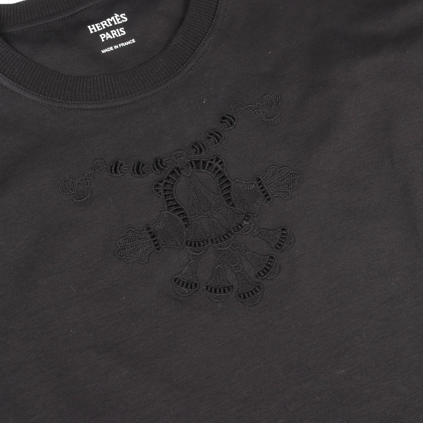 Tシャツ クルーネック 半袖 コットン ブラック レース 透かし エルメス トップス HERMES