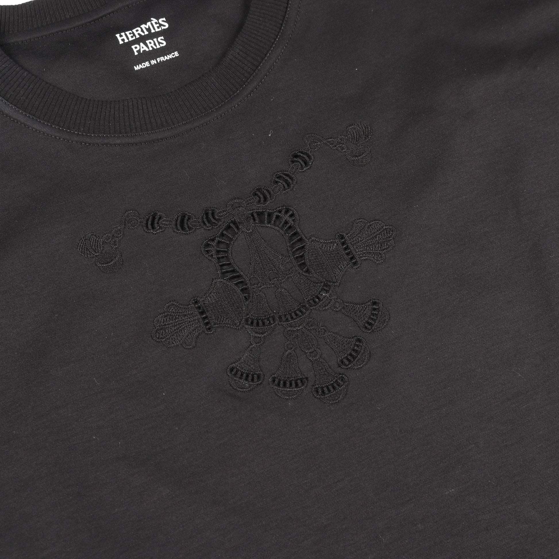 Tシャツ クルーネック 半袖 コットン ブラック レース 透かし エルメス トップス HERMES
